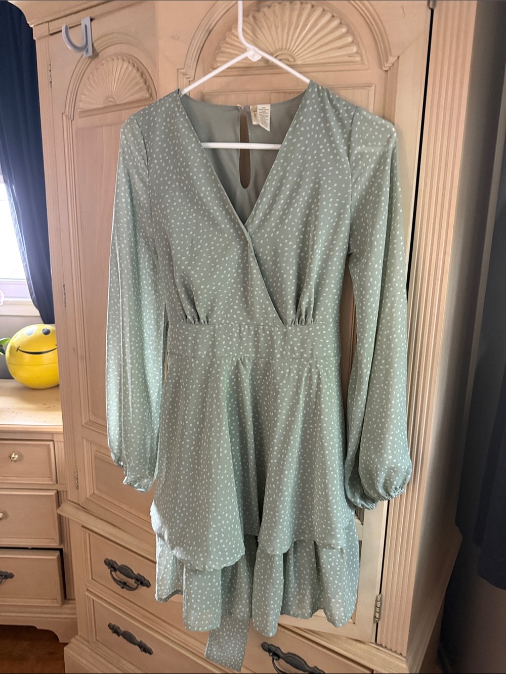 Japna Mint Green Polka Dot Long Sleeve Wrap Dress